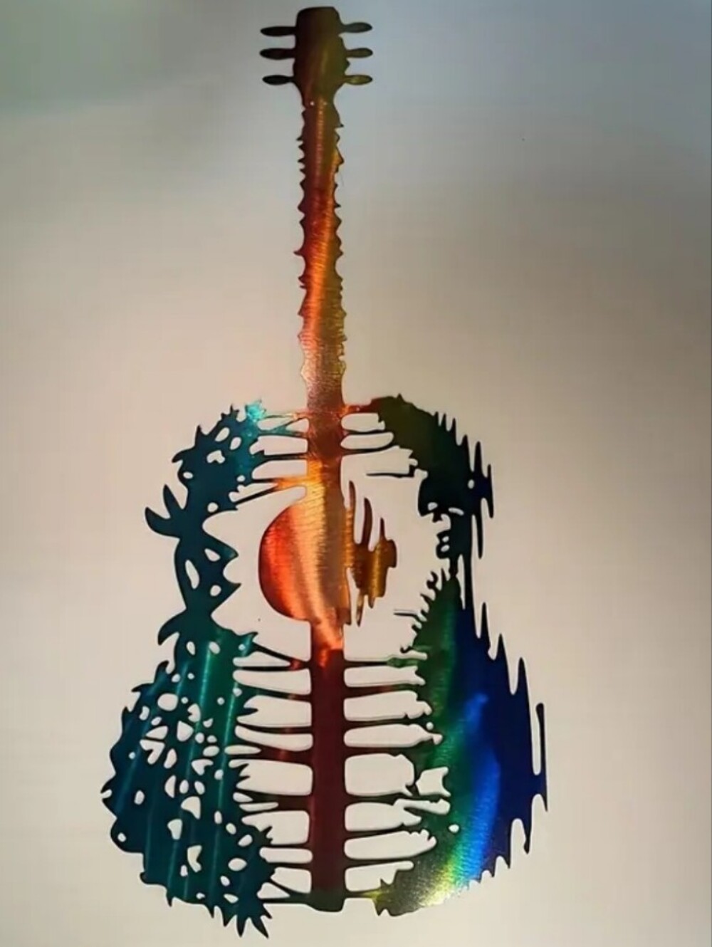 Metal Blue Green Orange Gold Guitar Wall Art - Picture 3 of 3